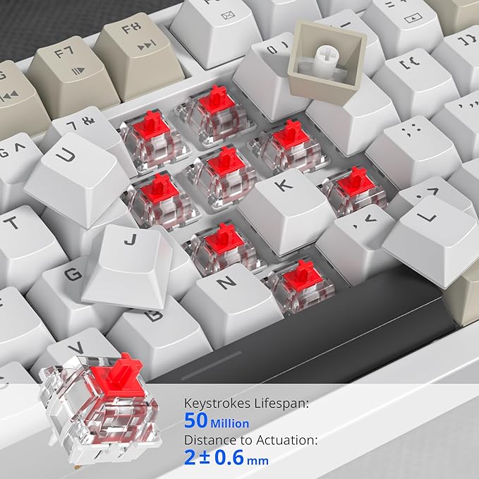 75% Mechanical Gaming Keyboard with Volumn Knob, Gasket Hot Swappable RGB, Wired, Red Switch, 82 Keys Compact Creamy (Black Grey)