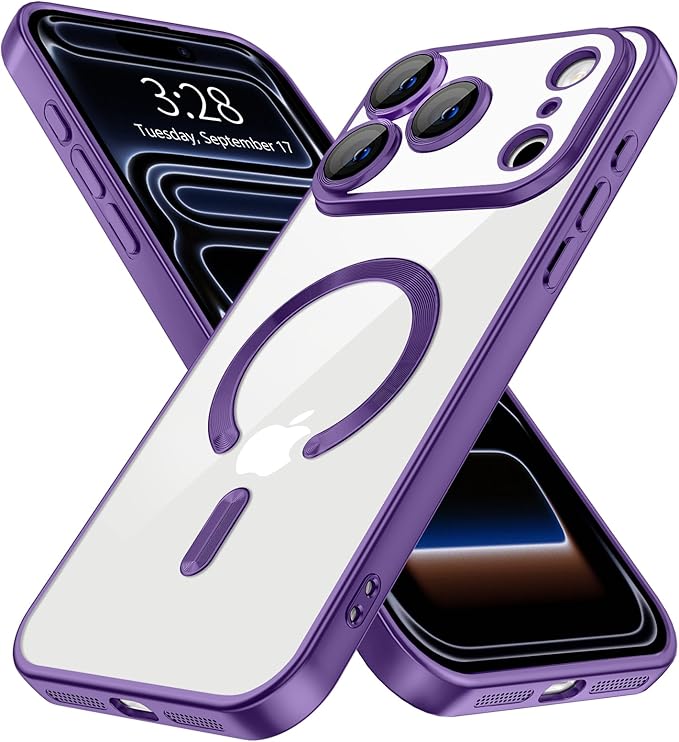 Hython Magnetic Clear for iPhone 17 Pro Case with Camera Lens Protector [Compatible with MagSafe] Luxury Plating Edge Slim Soft TPU Cover Protective Phone Case for iPhone 17 Pro 6.3", Matte Purple
