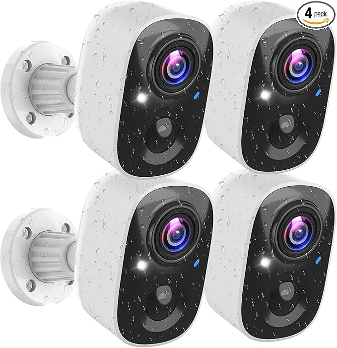 MaxiViz Security Cameras Wireless Outdoor (4 Pack), Battery Powered Cameras for Home Security with AI Motion Detection, 2K Color Night Vision, 2-Way Talk, IP66 Weatherproof, SD/Cloud Storage
