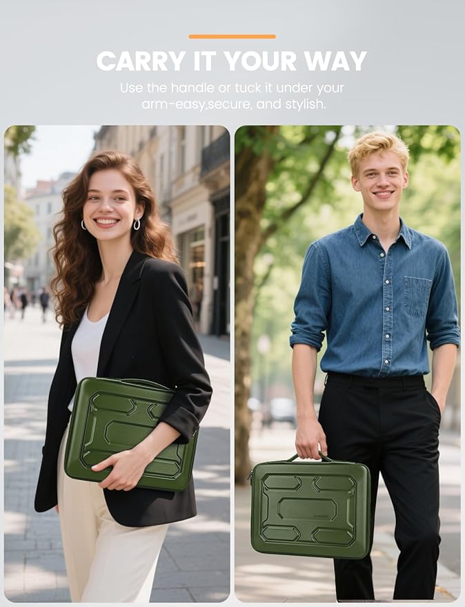 DOMISO 14 inch Laptop Sleeve with Handle Shockproof Computer Bag Waterproof EVA Protective Carrying Case for 14" ThinkPad E480/Yoga 920/13.5" Microsoft Surface Book/HP Pavilion 14 Stream 14, Green