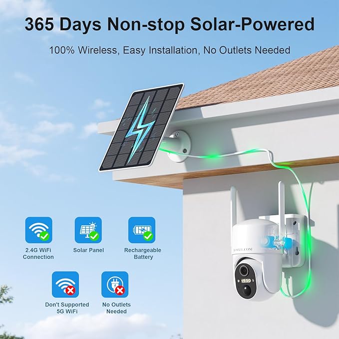 Solar Security Cameras Wireless Outdoor, WiFi Cameras for Home Security, 360° View Outdoor Camera Wireless, 2K Color Night Vision, AI Motion Detection, Instant Alert, 2-Way Audio, Cloud/SD Storage