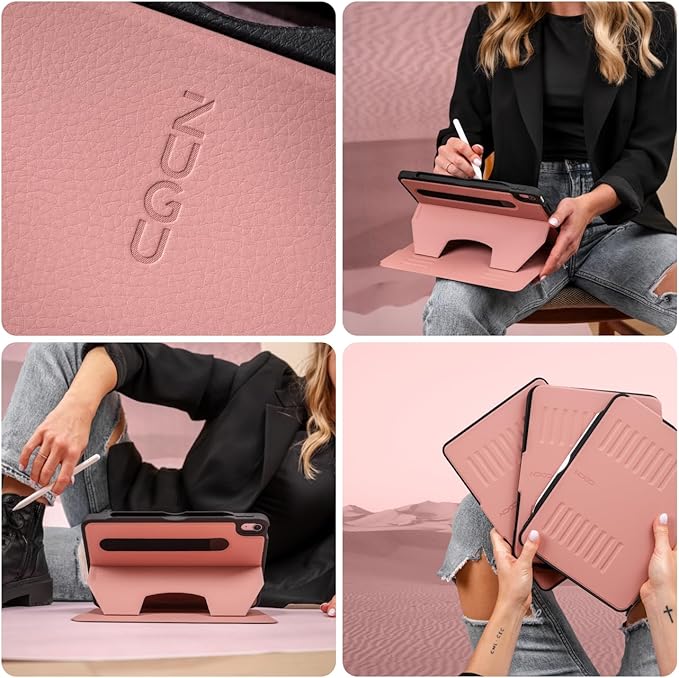 ZUGU CASE for iPad Air 11 M4 2026/M3 2025/M2 2024 iPad Air 4 & 5 10.9 Inch (2020/2022) - Protective, Ultra Thin, Magnetic Stand, Sleep/Wake Cover with Apple Pencil Charging & Storage - Desert Rose
