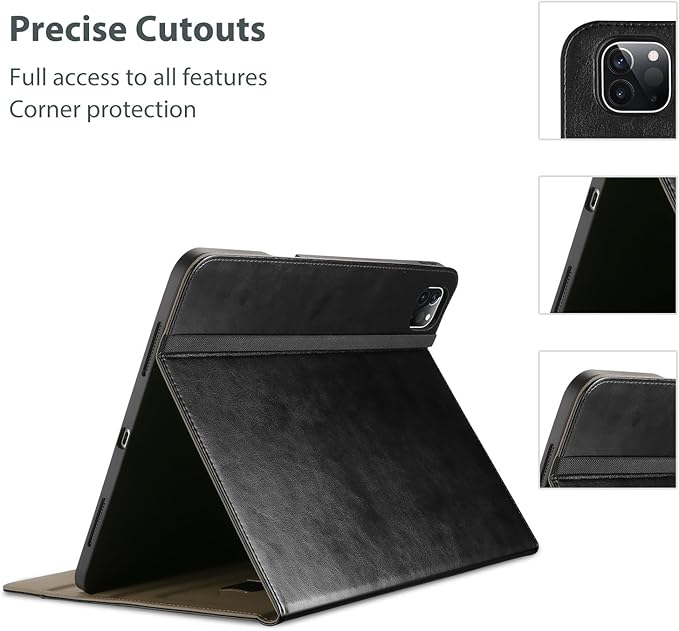 ProCase Leather Case for iPad Pro 13 Inch 2025 (M5) / 2024 (M4) with Pencil Holder, PU Leather Business Stand Cover Multi-Angle Viewing Smart Folio with Hand Strap Front Pocket for iPad Pro 13" -Black