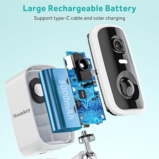 Noonkey 2 Pack Solar Security Camera Outdoor Wireless, 4MP HD Full Color Night Vision, 2.4/5GHz WiFi Home Security Camera with AI Motion Detection & Siren, 2-Way Audio, Alexa, No Wiring, Weatherproof