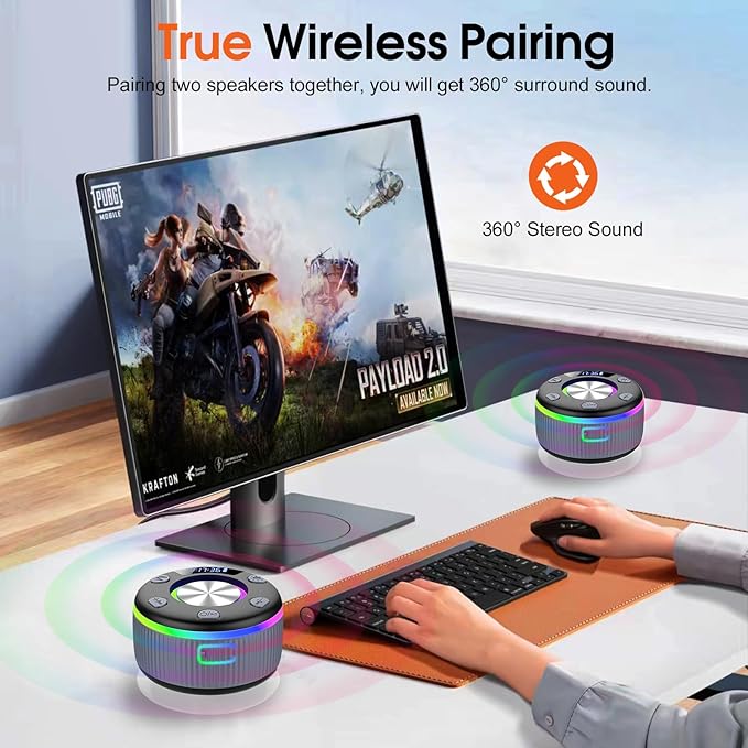Bluetooth Shower Speaker, Portable Bluetooth 5.3 Speakers Wireless with Time Display, IP7 Waterproof Speakers with RGB Light, Suction Cup, Mini Stereo Speaker for Bathroom Party Beach Outdoor, Gray