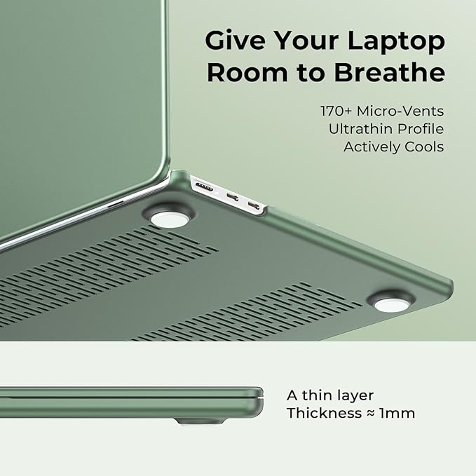 EooCoo Case Compatible with MacBook Air 13 inch M5 2026-2022 M4 M3 M2 A3449 A3240 A3113 A2681, Matte Hard Shell Scratch Resistant Protective Cover Compatible for MacBook Air 13.6 inch, Midnight Green