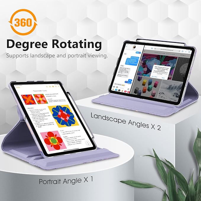 Fintie Rotating Case for iPad Air 11-inch M4/M3/M2 (2026/2025/2024), iPad Air 5th (2022) / 4th Generation 10.9 Inch - 360 Degree Rotating Protective Stand Cover with Pencil Holder, Lilac Marble