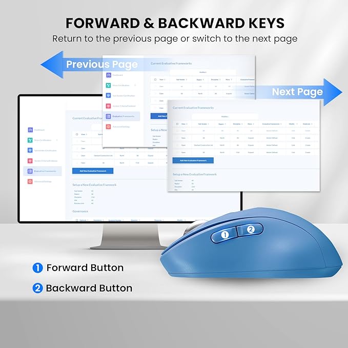 Wireless Bluetooth Mouse Rechargeable,USB+BT×2,Multi Device Quiet Ergo Computer Mouses,Metal 4-Way Super Scrolling,± 3200 DPI,10 Button,Plug&Play,Cordless Mice for Laptop,Tablet,Mac,iPad,PC,Phone-Blue