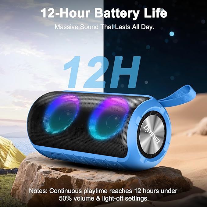 Bluetooth Speaker, 2026 NEW Portable Wireless Speaker, 24W Super Loud,TWS Pairing, Colorful RGB Lights, IPX7 Waterproof, 12H Playtime, HD Call for Outdoor/Home/Party/Beach, White Elephant Gift Blue