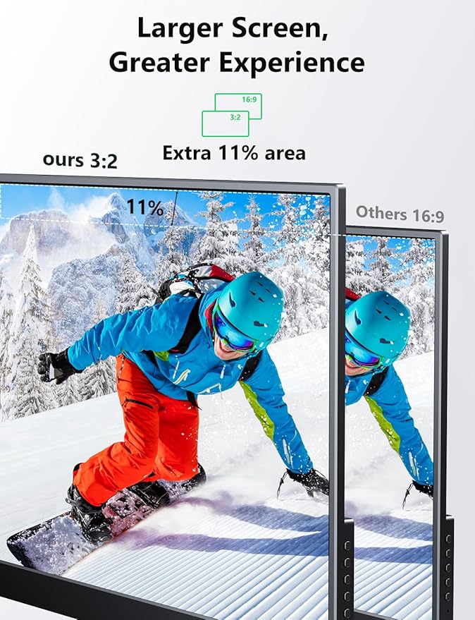 Portable Monitor, 14 inch 3:2 QHD IPS Laptop Display, Dual USB C HDMI Laptop Screen Extender, 2160 * 1440P Gaming Display with 2 Speakers, Travel Monitor for Laptop PS4/5 PC Phone Xbox Switch