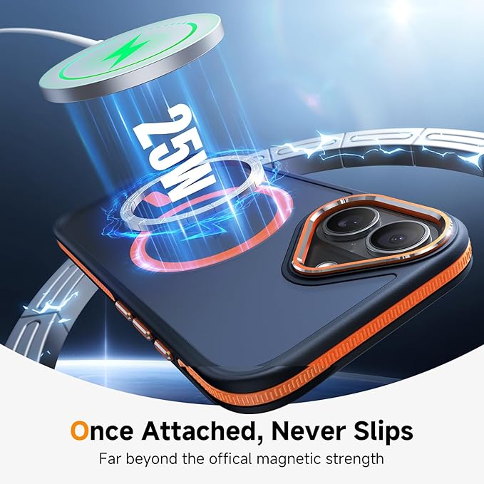 DOMAVER Magnetic 3 in 1 for iPhone 16 Case, [Omni-Directional Protection] with 1x Screen Protector + 1x Camera Cover, [Seamless Work with Magsafe] Protective Silm Case for iPhone 16 Cosmic Orange