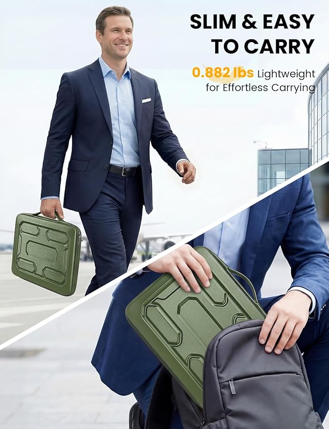 DOMISO Laptop Hard Case 14-14.4 inch Waterproof Shockproof Hard Shell Laptop Sleeve with Handle & Storage Pocket, Compatible with MacBook, HP, Dell, Green