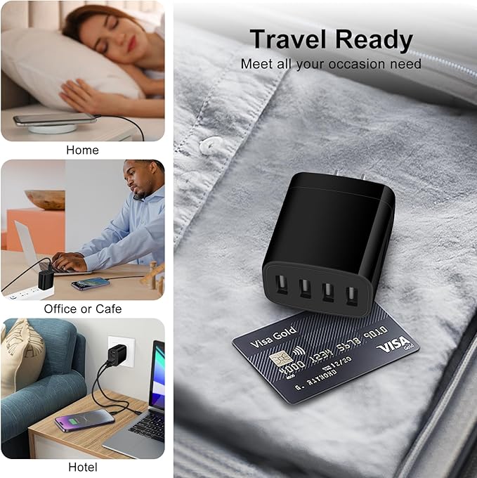 USB Charging Station for Samsung Galaxy S26 Ultra S25 FE S24 S23 S22 S21 S20 A17 A16 5G A56 Z Flip 7 Z Fold 7,Fast Charger Block USB Wall Plug Black Charger for iPhone 17e 17 16 15 14 13 12,Pixel 10a