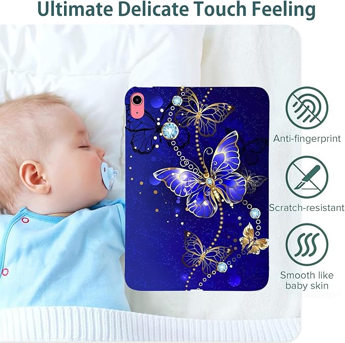 for Apple iPad A16 11th Generation Case 11 inch 2025 & iPad 10th Generation Case 10.9 inch 2022 Lightweight Soft TPU Back Shockproof Cover Silicone Bumper Shell, Blue Butterfly Jewelery