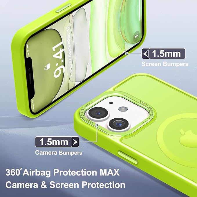 Newfuture Designed for iPhone 11 Case with Strong Magnetic [13 FT Military Drop Protection] [Compatible with Magsafe] Translucent Matte Shockproof with Anti-Fingerprint Phone Case, Fluorescent Green