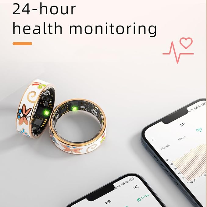 Yihou Smart Ring for Women Health Ring Fitness Ring with Enamel Fitness Tracker with Heart Rate Monitoring Sleep Monitor Distance Pedometer Calorie No Subscription Fee for Android iOS 7#