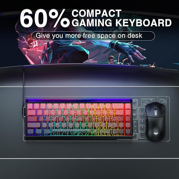 AULA Hero 68 HE 60% Gaming Keyboard Wired, Hall Effect Magnetic Switch Keyboard with 8K Hz Polling Rate, Side Printed PBT Keycaps, RGB Light Box, Customizable Web Software for PC/Mac Gamers