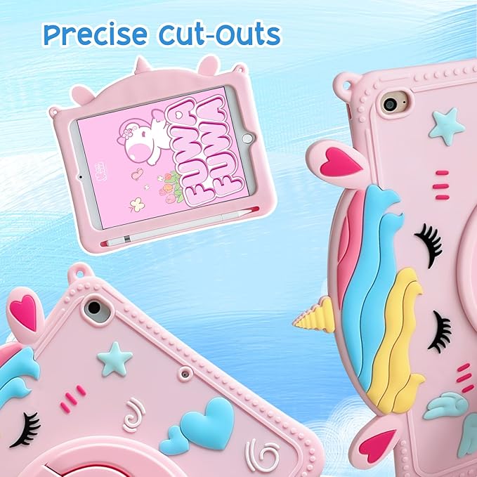 Kids Case for Apple iPad A16 11" 11th 10th Gen 10.9" 2025 2022, Cute Design EVA Kickstand Heavy Duty Shockproof Kids Friendly Bumper Case with Shoulder Strap Cover for iPad 11th 10th Gen, Pink Unicorn