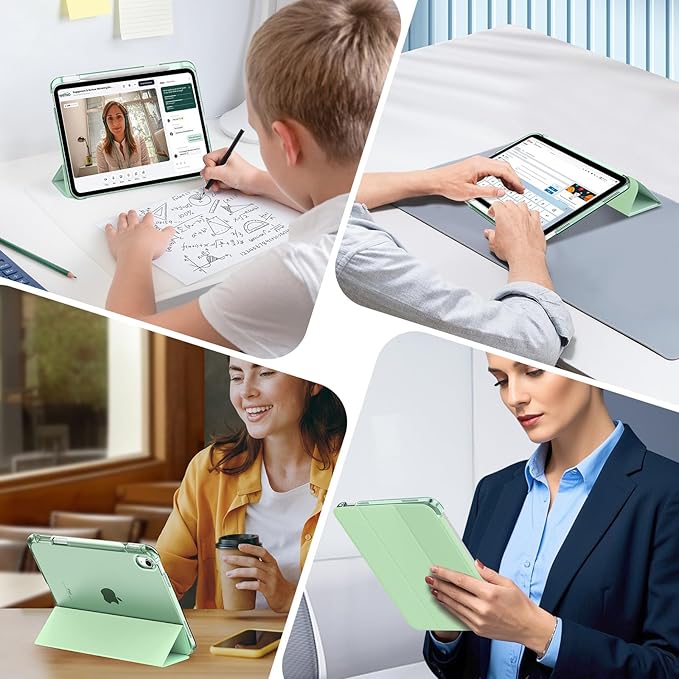 MoKo for iPad Air 11 inch Case (M4/M3/M2) 2026/2025/2024, iPad Air 5th/4th Gen 10.9 inch Case 2022/2020 with Pencil Holder, Slim Light Trifold Cover with Hard PC Translucent Back Shell, Agave Green