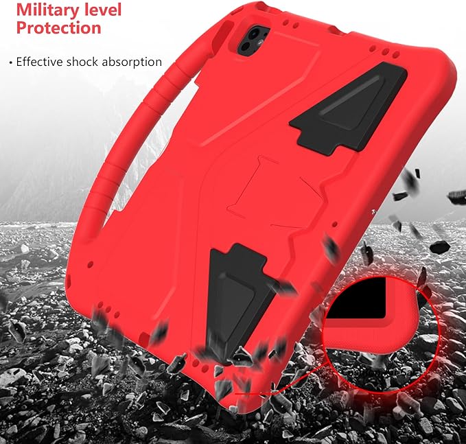 for iPad Pro 12.9 inch Kids Case 6th/5th/4th/3rd Generation (2022/2021/2020/2018) with Kickstand/Pencil Holder/Handle Stand Lightweight Soft EVA Shockproof Heavy Duty Protective Cover, Red