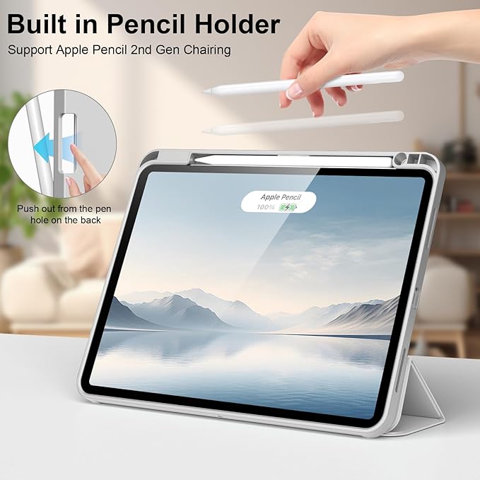 Case for iPad Pro 12.9 Inch Case 6th/5th/4th/3rd Generation with Pencil Holder, Smart Stand Cover with Soft TPU Back for iPad 12.9 Pro Case (2022/2021/2020), Auto Sleep/Wake, Gray