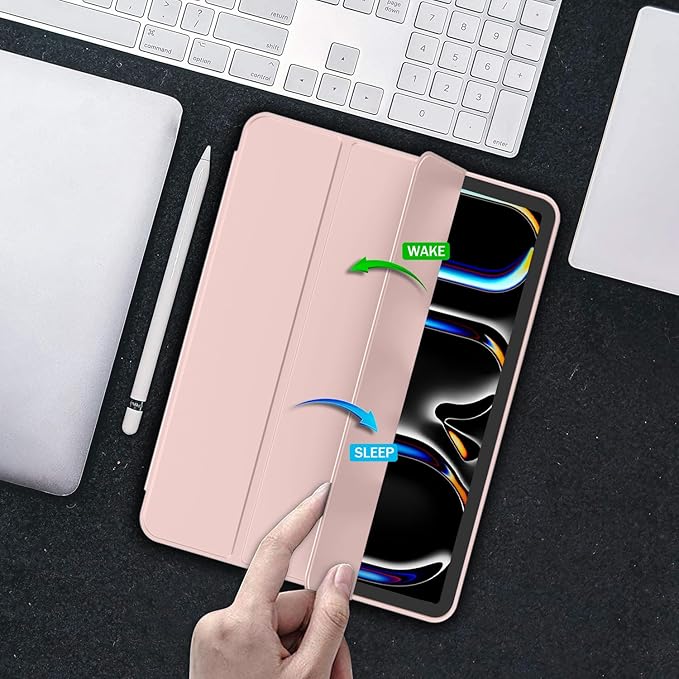 iMieet iPad Pro 13 Inch Case (M5/M4) 2025/2024 with Pencil Holder, Trifold Stand Smart Case with Soft TPU Back, Auto Wake/Sleep (Rose Pink)