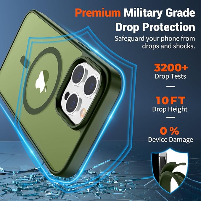 SUPFINE Magnetic for iPhone 12 Pro Max Case(Compatible with MagSafe)(Military Grade Drop Protection) Slim Translucent Matte Shockproof with Anti-Fingerprint Phone Case,Cangling Green