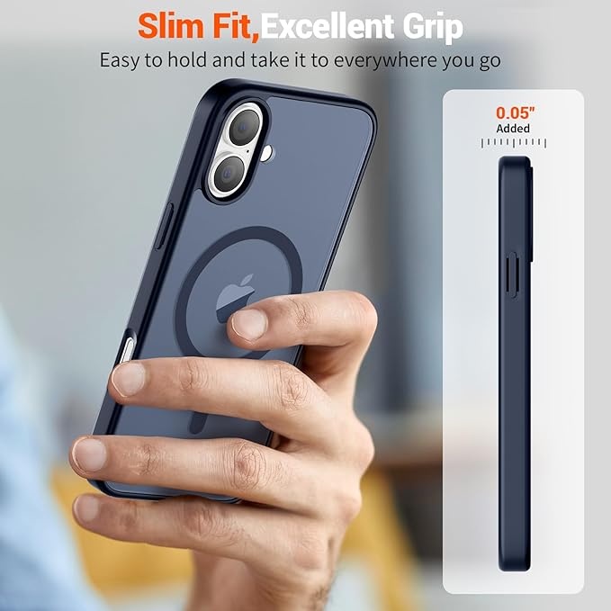 SUPFINE Magnetic for iPhone 16 Plus Case (Compatible with MagSafe) (Military Grade Drop Protection) Translucent Matte Shockproof Phone Cover,Dark Blue