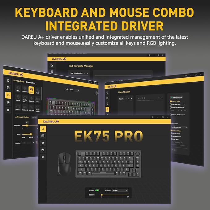 DAREU EK75PRO Wireless Mechanical Gaming Keyboard,75% Hot Swap Creamy Keyboard with Knob,RGB Backlit,Gasket Custom Structure,PBT Keycaps,2.4Ghz/BT5.1/USB-C, for Win/MAC