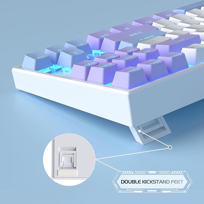MageGee 75% Mechanical Gaming Keyboard, Red Switch, LED Blue Backlit, 87 Keys Compact TKL Wired Computer Keyboard for Windows Laptop PC Gamer - White/Purple