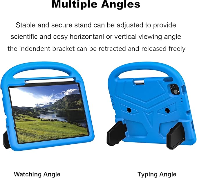 Kids Case for Apple iPad Pro 11 inch M5/M4 Tablet (2025/2024) with Pencil Holder/Handle/Kickstand Slim Lightweight Cute Soft EVA Foam Shockproof Stand Cover for Boys Girls Teens, Blue Bird