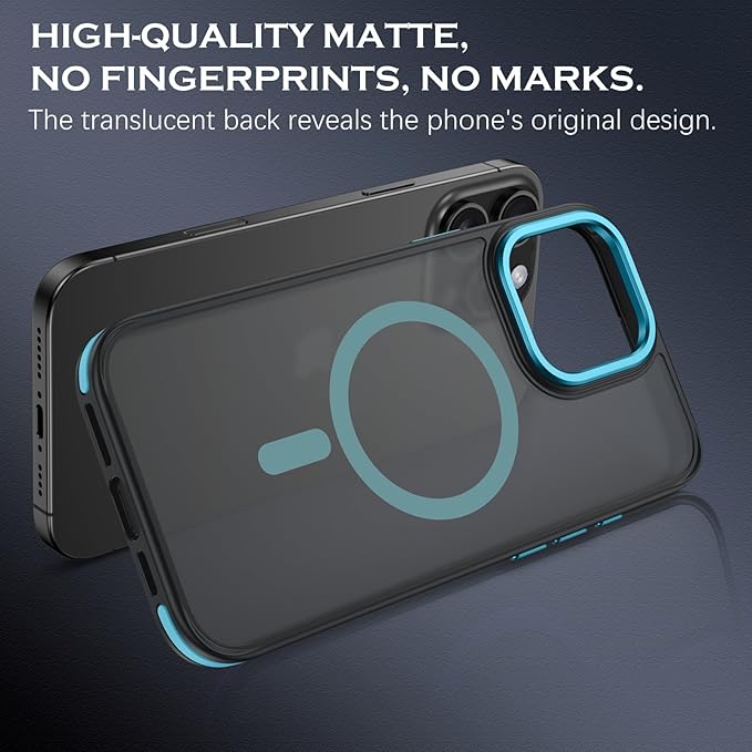YINLAI Case for iPhone 16 Pro Max, Magnetic Case [Compatible with Magsafe] Supports Wireless Charging Slim Translucent Matte Men Women Shockproof Protective Back Phone Cover 6.9 Inch, Black/Navy Blue
