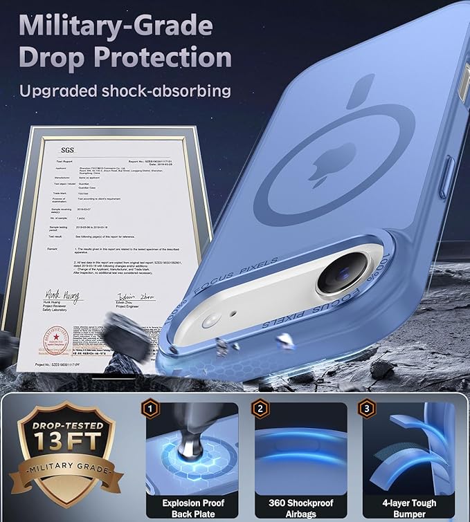 Newfuture Magnetic for iPhone Air Case [Compatible with Magsafe] [Military Grade Drop Protection] Translucent Matte Anti-Scratch Shockproof Protective Phone Cover 6.5 Inch, Light Blue
