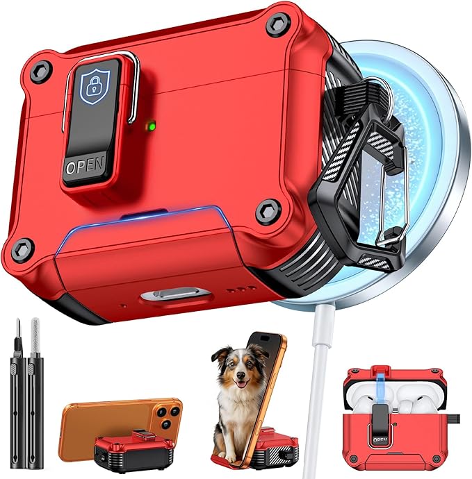 Inesore Compatible with AirPods Pro 3 Generation Case,Secure Lock & Phone Stand Design,Compatible with MagSafe,Automatic Snap Switch Secure Cover for New AirPods Pro 3rd (2025)-Red