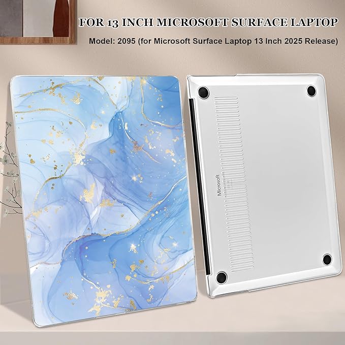 Slim Protective Case for 13 inch Microsoft Surface Laptop 2025 Copilot+PC Model 2095, Lightweight Anti-Scratch Printed Pattern Plastic Hard Shell Case Cover, Blue Marble