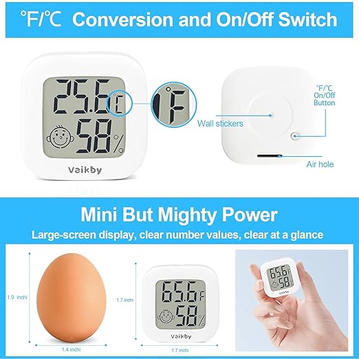 Vaikby Indoor Thermometer 2Pack, Humidity Gauge Meter Digital Hygrometer Room Thermometer for Home, Hight Accurate Temperature and Humidity Monitor for Greenhouse, Reptile, Humidors, Cellar, Office