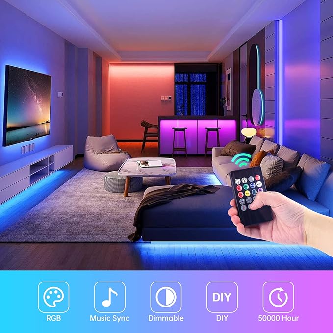 RGB COB LED Strip Lights 16.4ft,Music Sync Color Changing LED Strip Light with Remote Comtroller for Room, Bedroom,Suitable for Home Decor, Living Room, Kitchen, Home Party DIY Decoration.