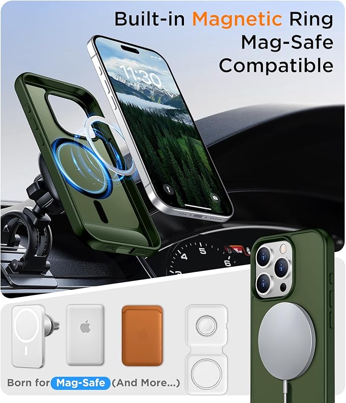 Magnetic Compatible with iPhone 15 Pro Max Case, [Built-in Invisible Kickstand][Compatible with MagSafe][Military Grade Shockproof] Slim Translucent Matte Phone Case for iPhone 15 Pro Max 6.7"