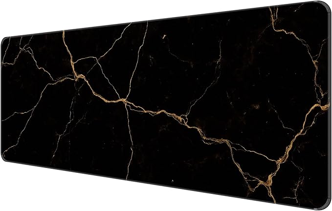 Thin Extended Gaming Mouse Pad （31.5 * 11.8 * 0.08 inch） with Stitched Edges Large Mousepad Long XXL Keyboard and Mouse pad Desk Mat for Gaming Office & Home - Black Gold Marble