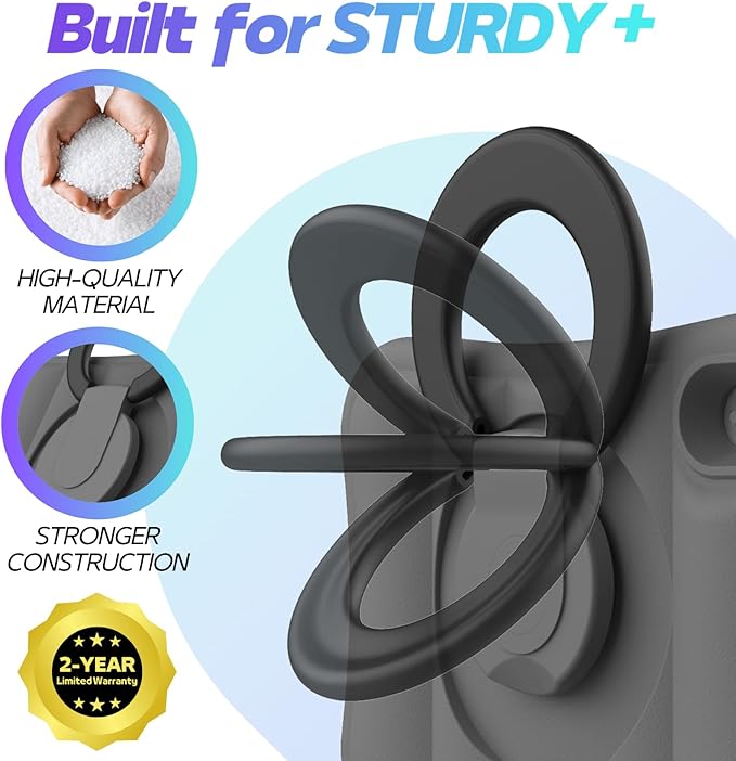 Kids Case for iPad mini 7 (A17 Pro) 2024 / Mini 6th Gen 2021 8.3 inch – Lightweight Flexible Shockproof Rotating Stand Handle Rugged Cover for iPad mini 7th 6 Generation Girls Boys, Grey Black