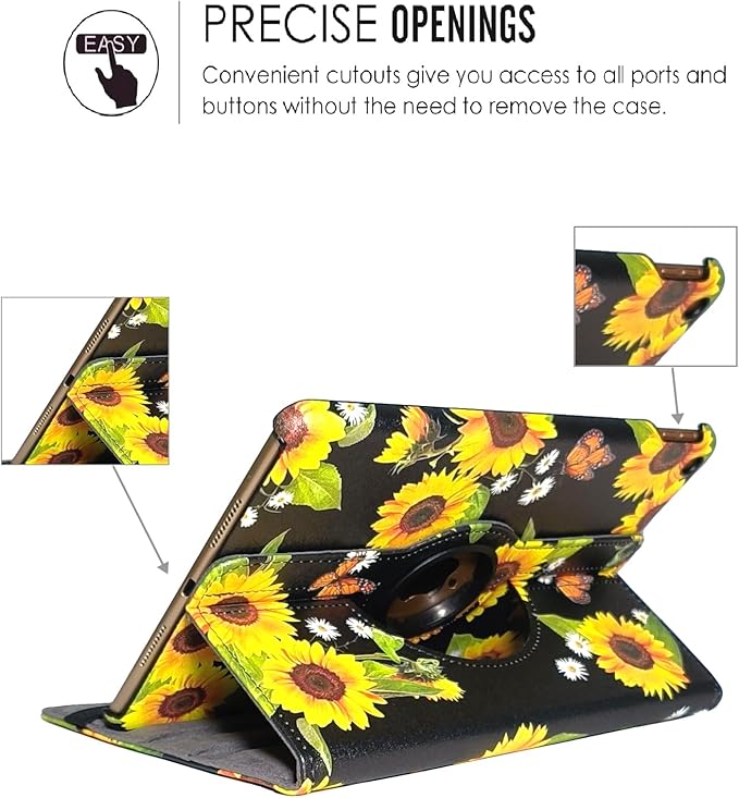 360 Rotating Stand Smart Case for iPad Air (3rd Gen) 10.5" & iPad Pro 10.5" - Auto Wake/Sleep Feature, Sunflower