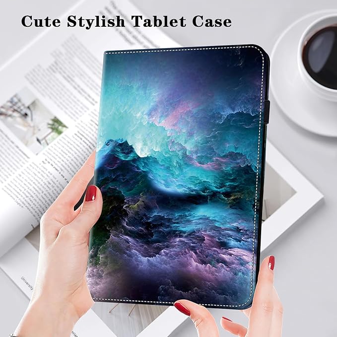 for iPad 10th Generation Case - 10.9 Inch 2022, PU Leather Shockproof Slim Case with Pencil Holder Elastic Strap - Starry Sky