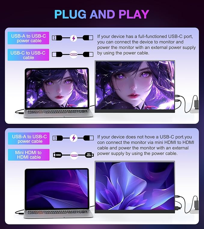 4K Portable Monitor 15.6" 3840x2400 UHD USB-C HDMI 100% NTSC 1500:1 Display, 100% Adobe RGB IPS Computer Gaming HDR Monitor w/Speakers & Kickstand for Laptop Xbox PS5 Switch PC Phone