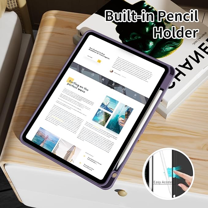 New iPad Pro 13 Inch Case (M5) 2025 / (M4) 2024 with Pencil Holder | Slim Protective Trifold TPU Back | Support Apple Pencil Pro & USB-C Charging | Auto Wake/Sleep (Purple Gray)