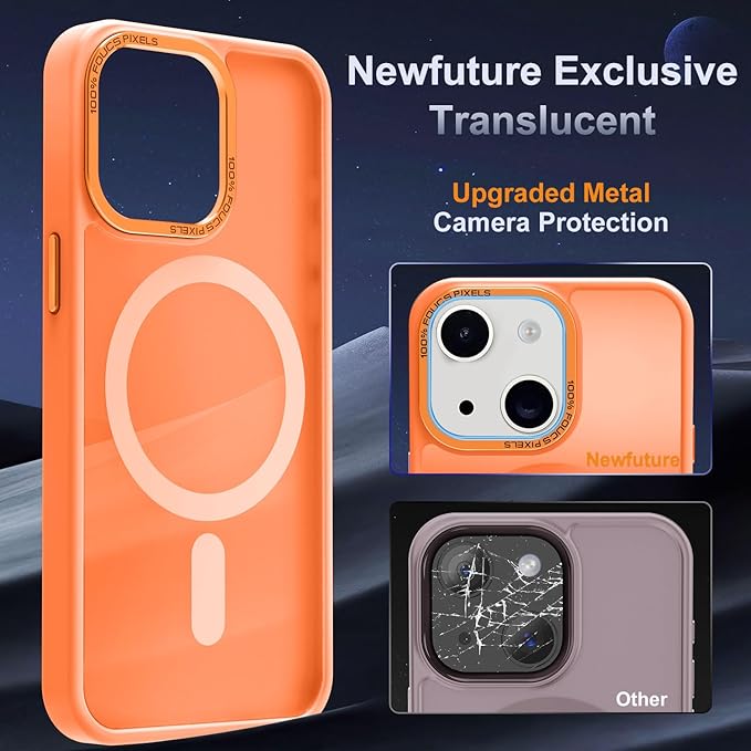 Newfuture Magnetic for iPhone 15 Case [Compatible with Magsafe] [Military Grade Drop Protection] Translucent Matte Anti-Fingerprint Shockproof Phone Case for iPhone 15 6.1 inch, Orange