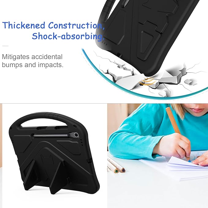 Kids Case for Samsung Galaxy Tab S10 FE+ (Plus) 13.1" 2025, Techcircle Light Weight Shock Proof EVA Foam Handle Rugged Stand Protective Cover, Black