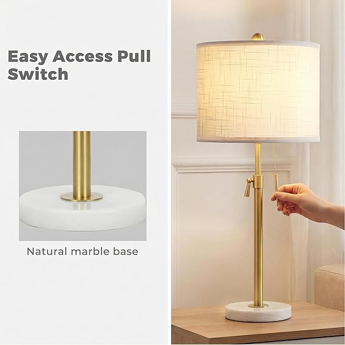 Qingmiao Gold Table Lamps Set of 2, 22" to 30" Adjustable Nightstand Lamps for Bedroom, Dimmable End Table Lamps for Living Room Console Entry Farmhouse Home Decor, New House Warming Gifts