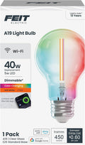 Feit Electric Smart LED Light Bulb, 40W Eq, Color Changing, Dimmable, Works with Alexa & Google Home, Wi-Fi Enabled, Straight Filament Glass Design, 90+ CRI, 15,000-Hour Lifetime, A1940/CL/RGBW/FIL/AG