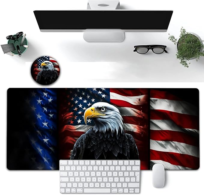 Large Mouse Pad, 31.5 x 11.8in Extended Gaming Mouse Pad with Stitched Edges, XXL Mousepad Protector Non Slip Rubber Base for Office and Home Writing Mat, Vintage USA Flag American Eagle Flag Desk Mat