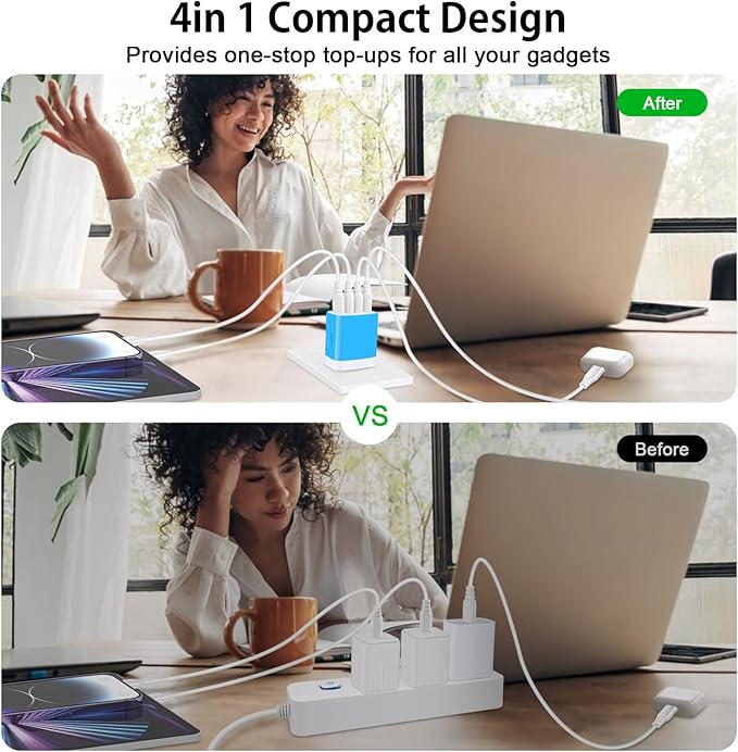 USB Cube Samsung Charging Block for Samsung Galaxy A17 5G A16 A56 A36 A26 A15 A55 A35 A25 A03s S26 Ultra S25 FE S24 S23 Z Flip 5 Z Fold 5,Multi Plug for iPhone 17e 17 16 15 Pro Max 14 13 12,Pixel 10a